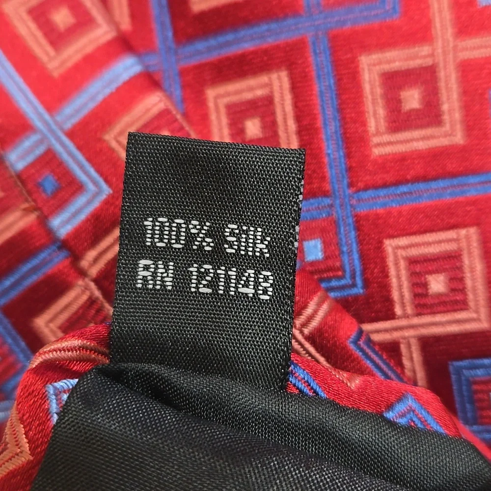 Michael Kors Red and Blue Geometric Tie 100% Silk.